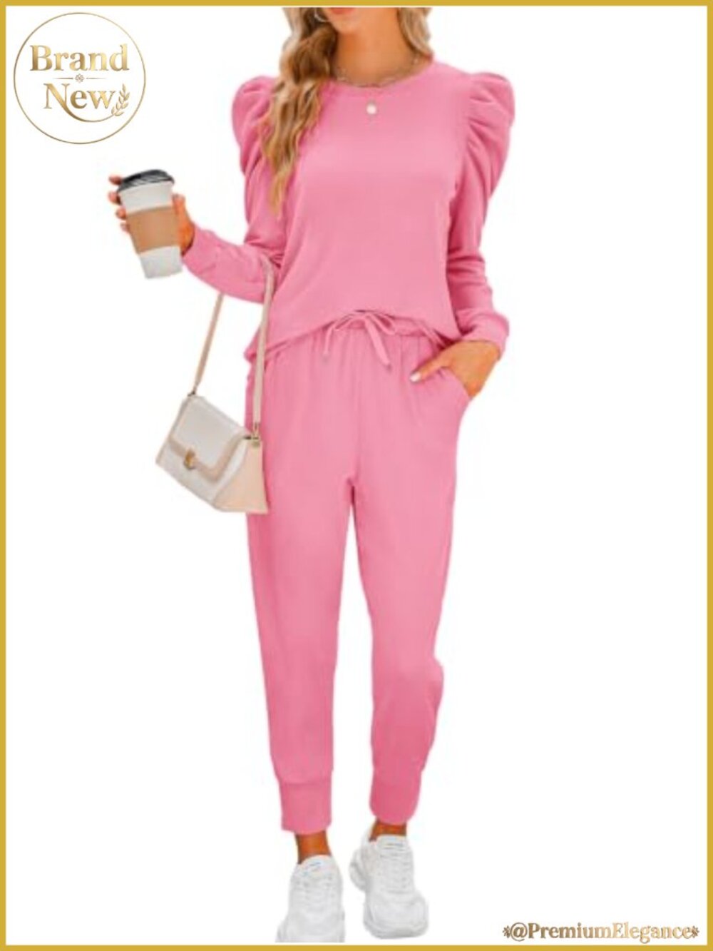 Womens 2 Piece Sweatsuit Set Puff Sleeve Pullover Joggers Lounge Set